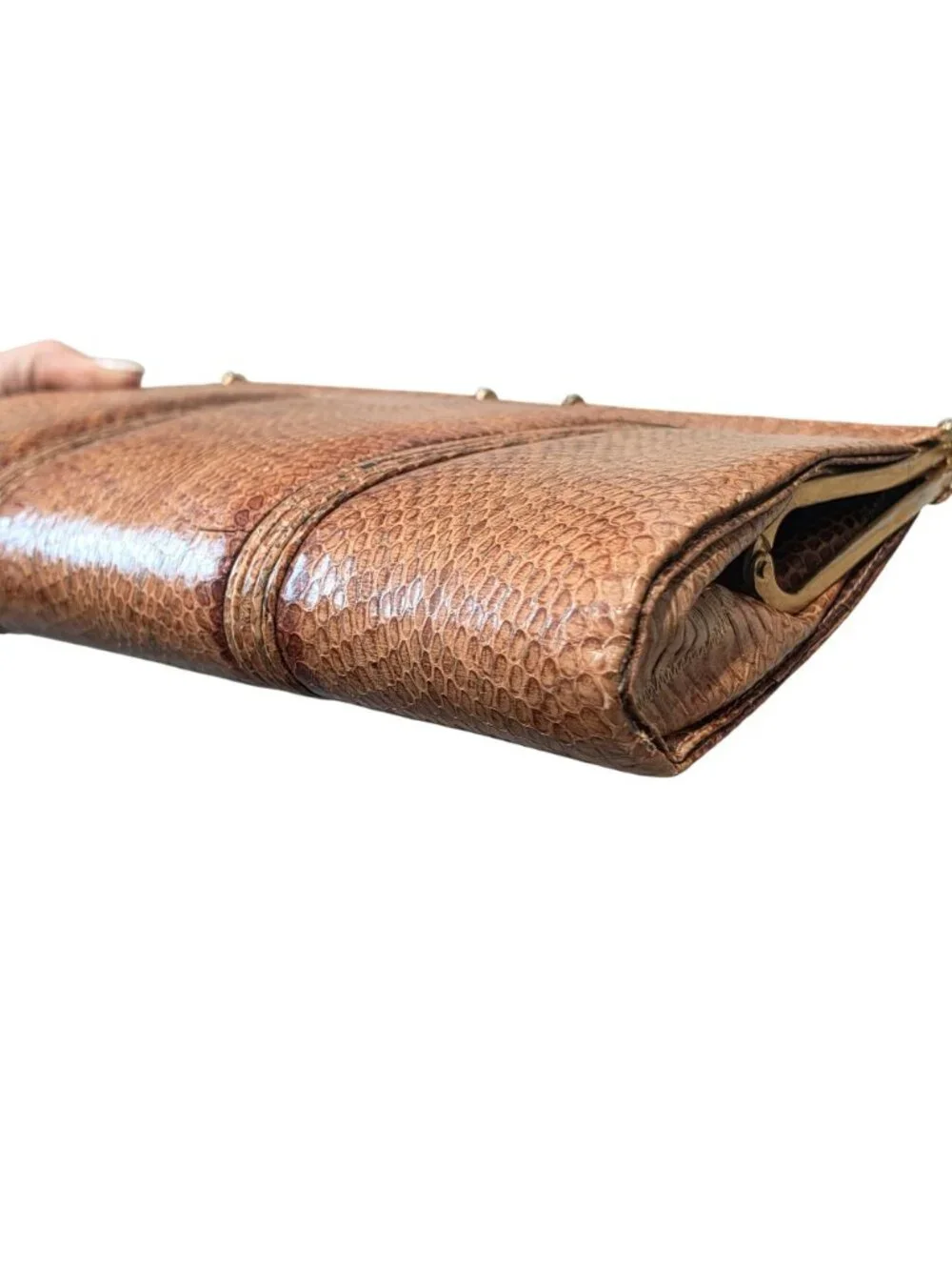 Vintage king cobra Snake skin Evening Bag With Gold Chain Strap Timeless Elegant